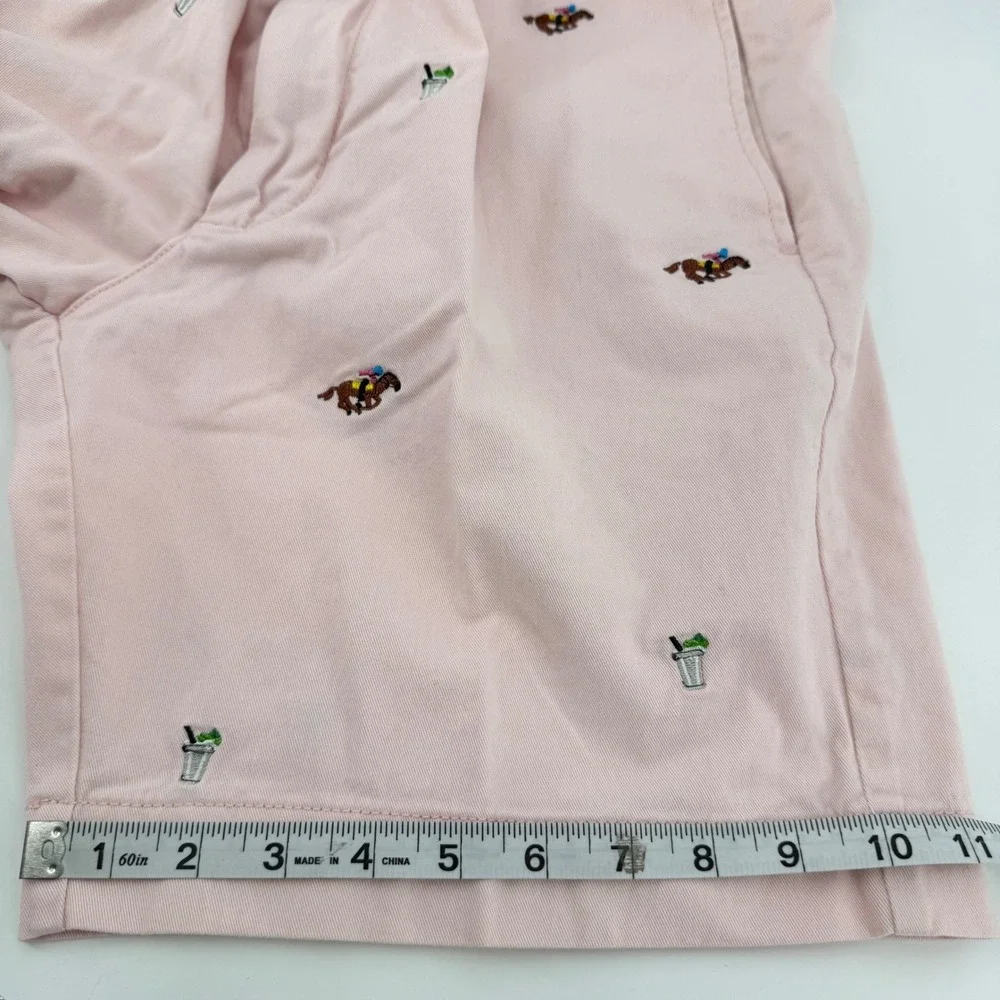 Alan Flusser Chino Shorts Mens 36 Pink Kentucky Derby Jockey Horse Mint Julep